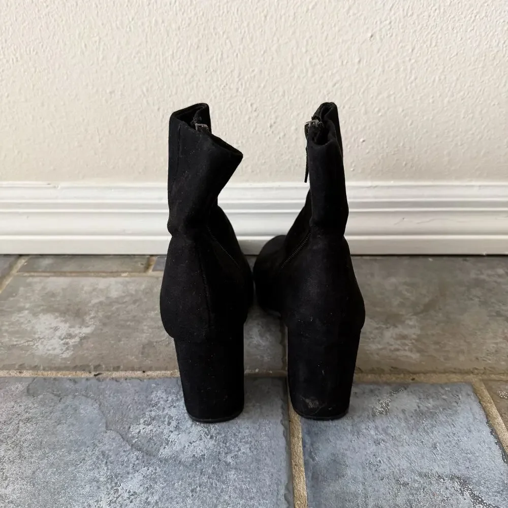 Quipid Black Faux Suede Ankle Booties Block Heel Women’s Size 8